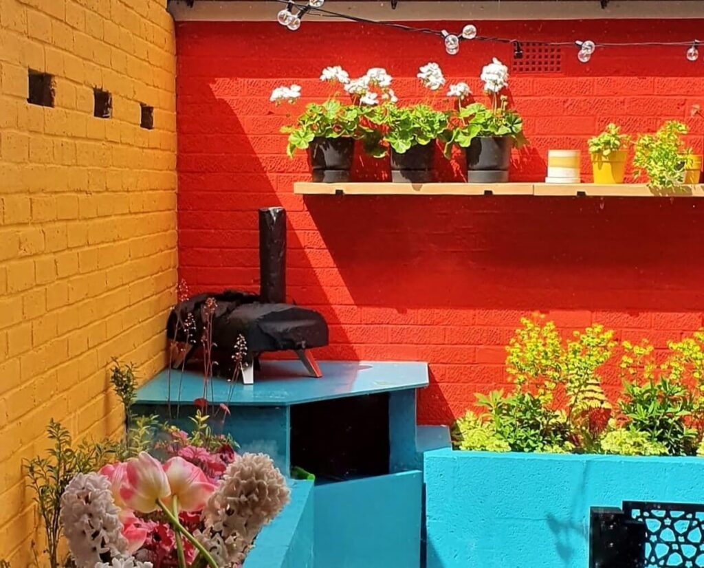 Primary colours were chosen by the client to bring energy and vibrancy into the garden