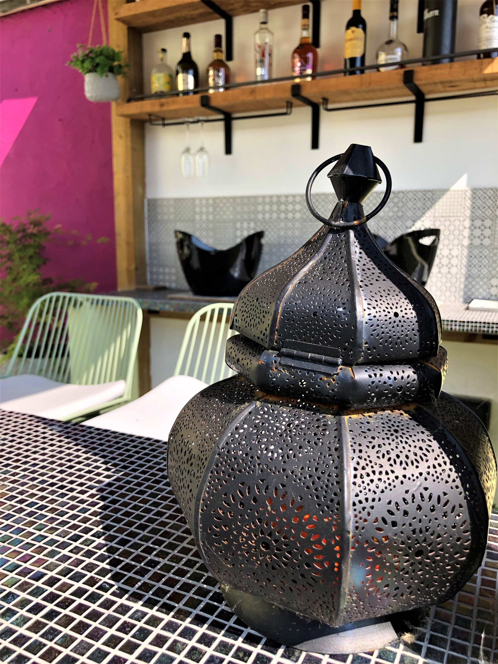 A new garden bar decorated with mosaic tiles