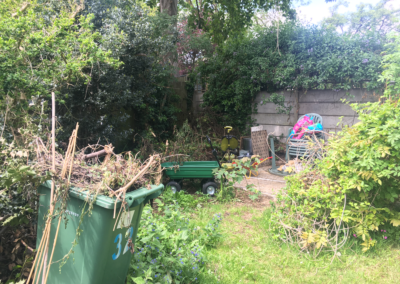 Overgrown and uninspiring corner of a garden